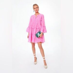 Juliet Dunn Orchid Small Flower Lurex Flared Sleeve Dress